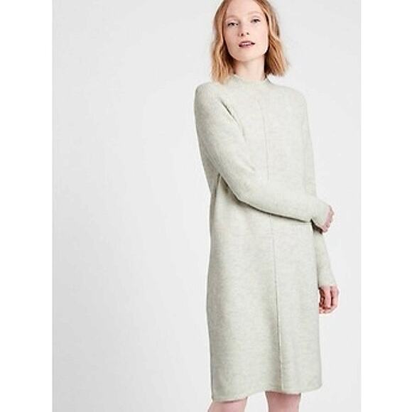 NEW Banana Republic Gray Merino Wool Knit Long Sleeve Midi Bodycon Sweater Top M - Picture 1 of 8
